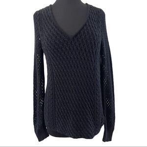 Bar III Black Open Knit Split Back Sweater Sz M